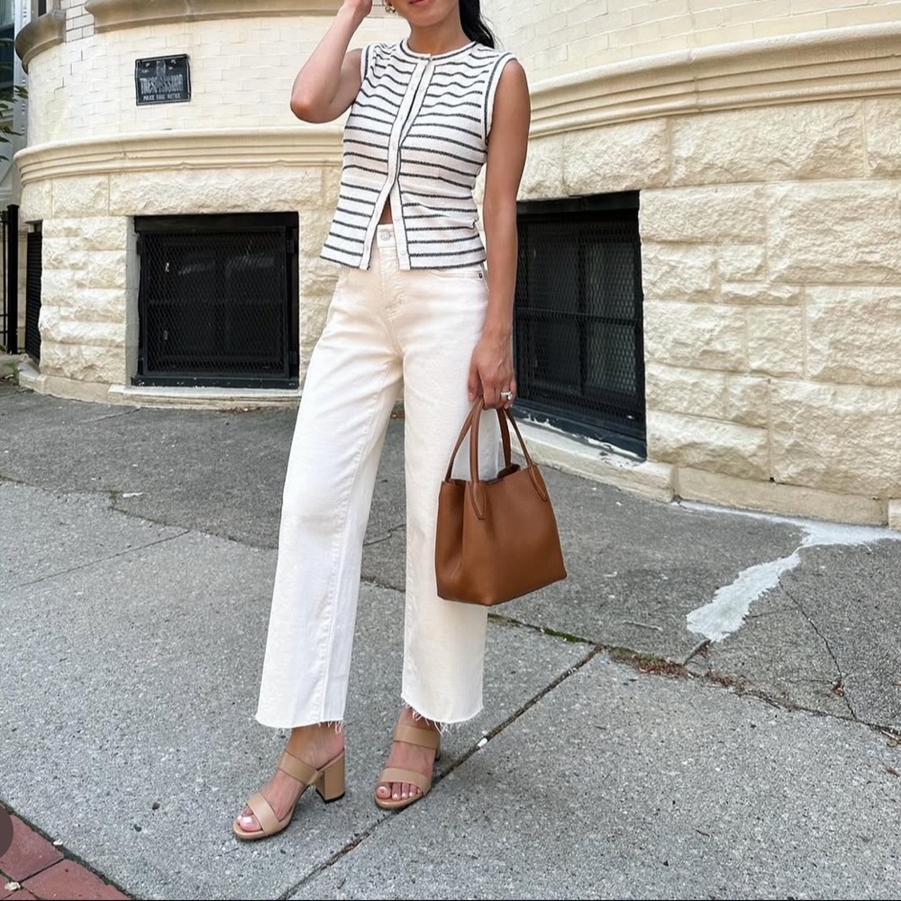 Madewell Black and White Fitted Sleeveless Tank Top
